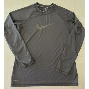 Nike Women’s Dri-Fit Long Sleeve Swim Shirt Black Swoosh Rash Guard Top Medium